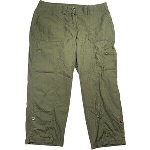 Chico's‎ Cargo Pants Women's 8P Olive Green Cotton Stretch Pockets Mid-Rise